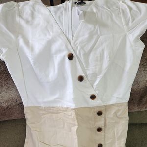 Beige and white dress